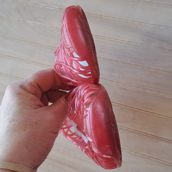 Vtg Jelly Made In Italy Ballet Pink Clear Waffle Cut Out Mary Jane Sandals Flats - Picture 4 of 7